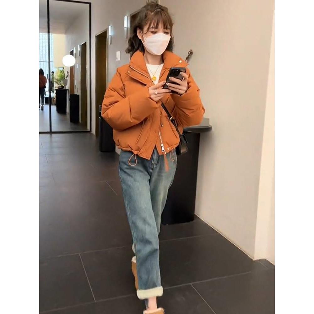 雅鹿小个子韩系立领短款羽绒棉服女秋冬新款高级感加厚面包服棉衣