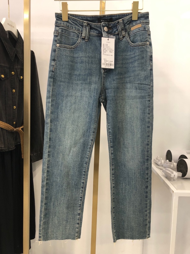 麦寻女装秋季新款KCNCQ023 无边九分烟管裤牛仔蓝时尚修身舒适