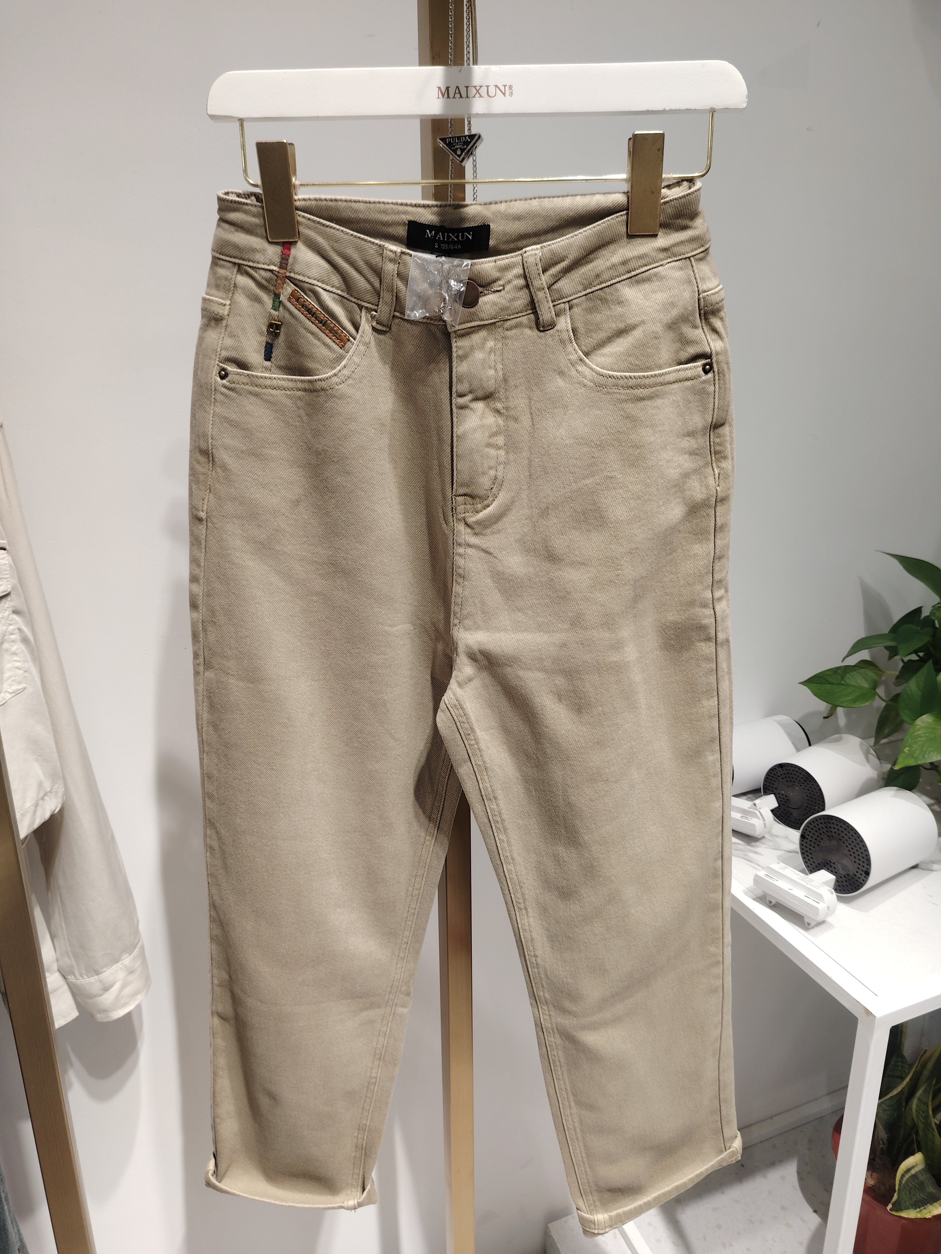 麦寻女装春季新品卡其色萝卜裤KCXXP003时尚休闲宽松直筒百搭