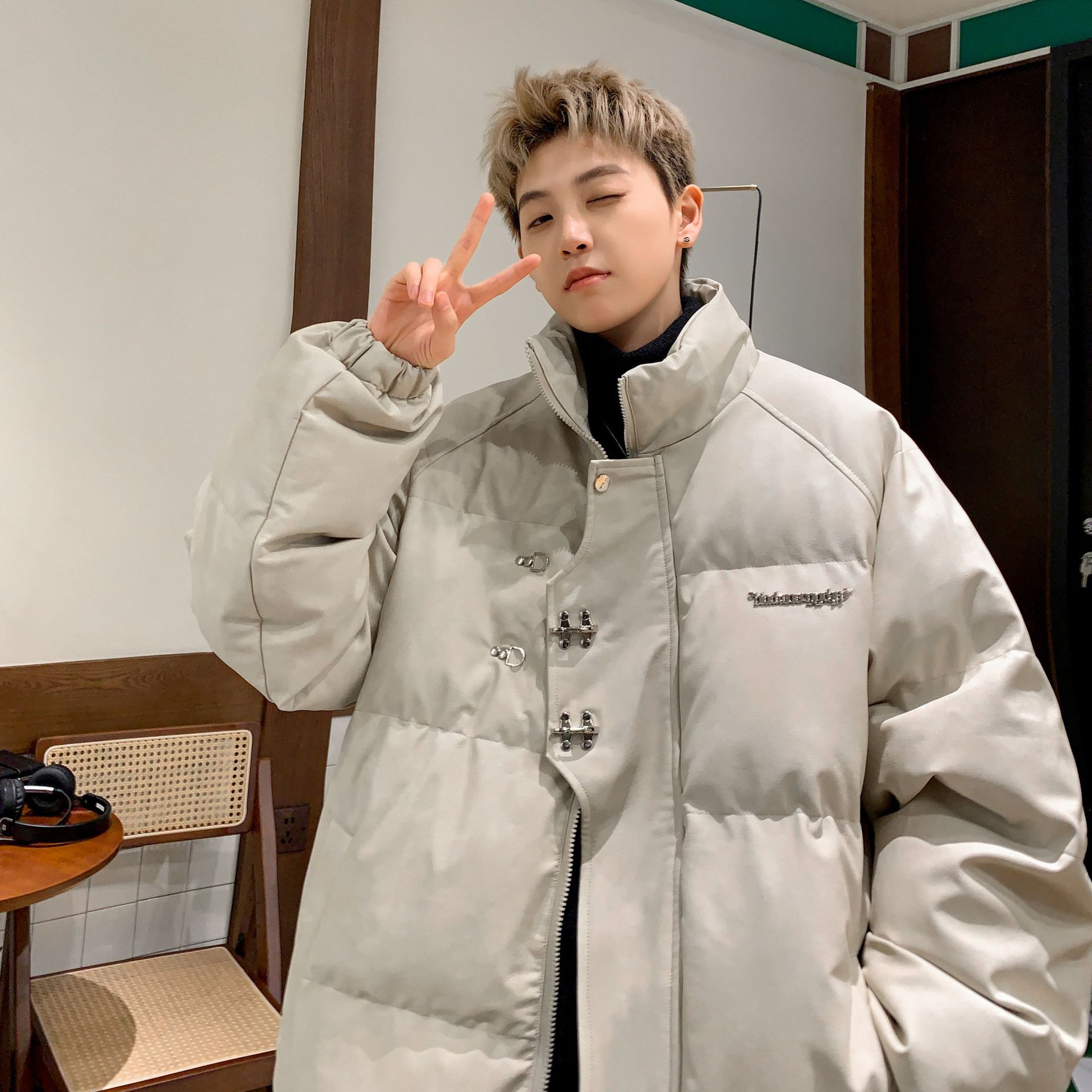 美式复古休闲男士棉衣皮加厚金属飞机扣保暖冬季面包服外套袄子