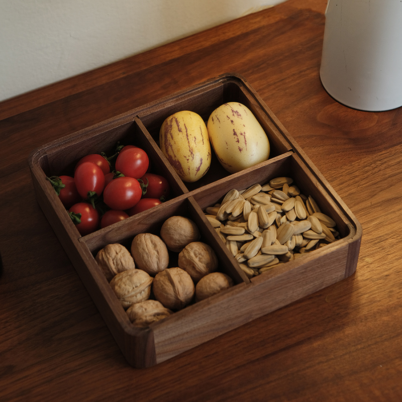 胡桃木收纳盒复古收纳盒托盘方形轻奢家用客厅中式木质桌面果盘