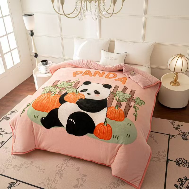 【粉色大熊猫】双面加绒 2*2.3 米高端保暖加厚宝宝绒冬季被