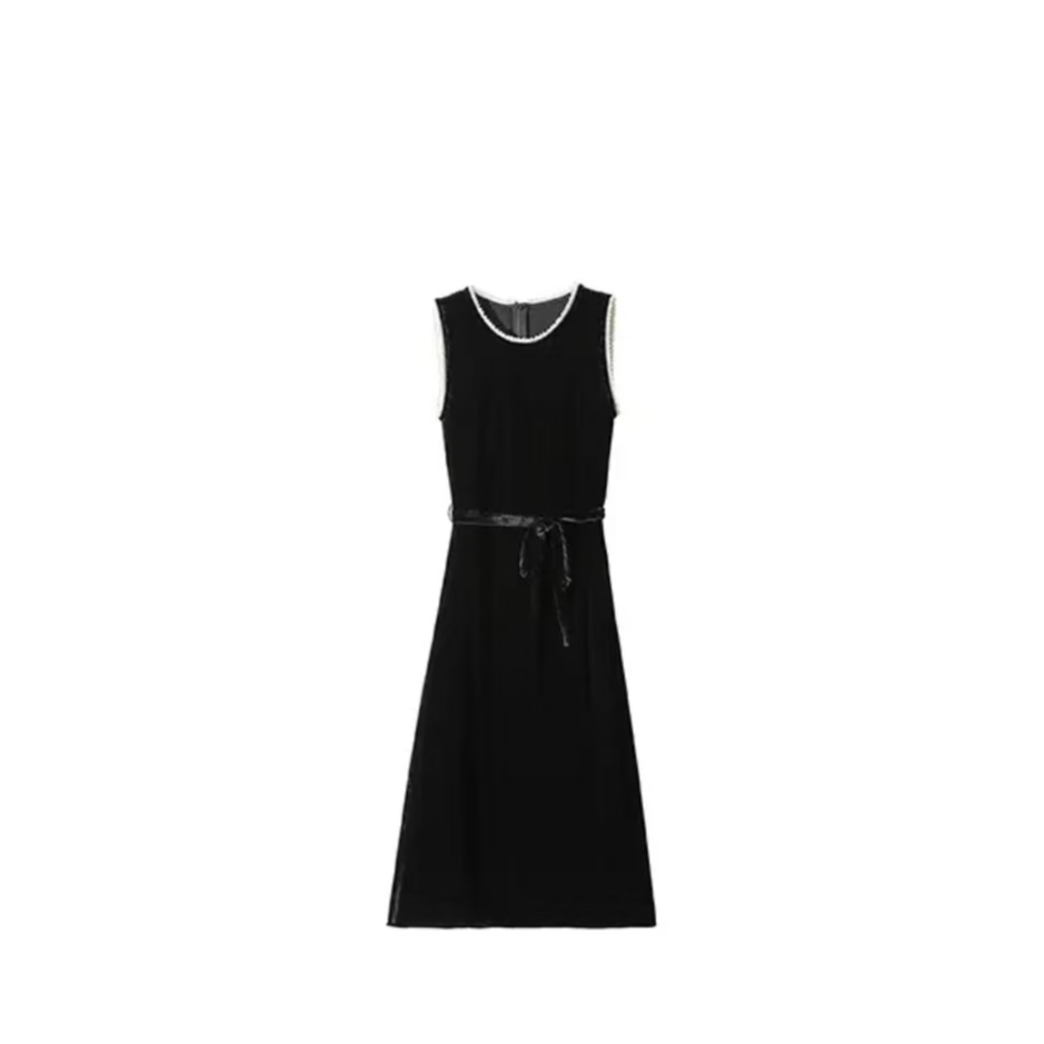 2024新款高奢小稥细珠柔美真丝丝绒背心连衣裙女 高品质