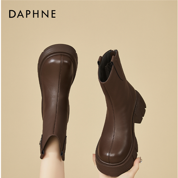 达芙妮厚底切尔西烟筒靴女款2024新款英伦风马丁靴秋冬季加绒短靴