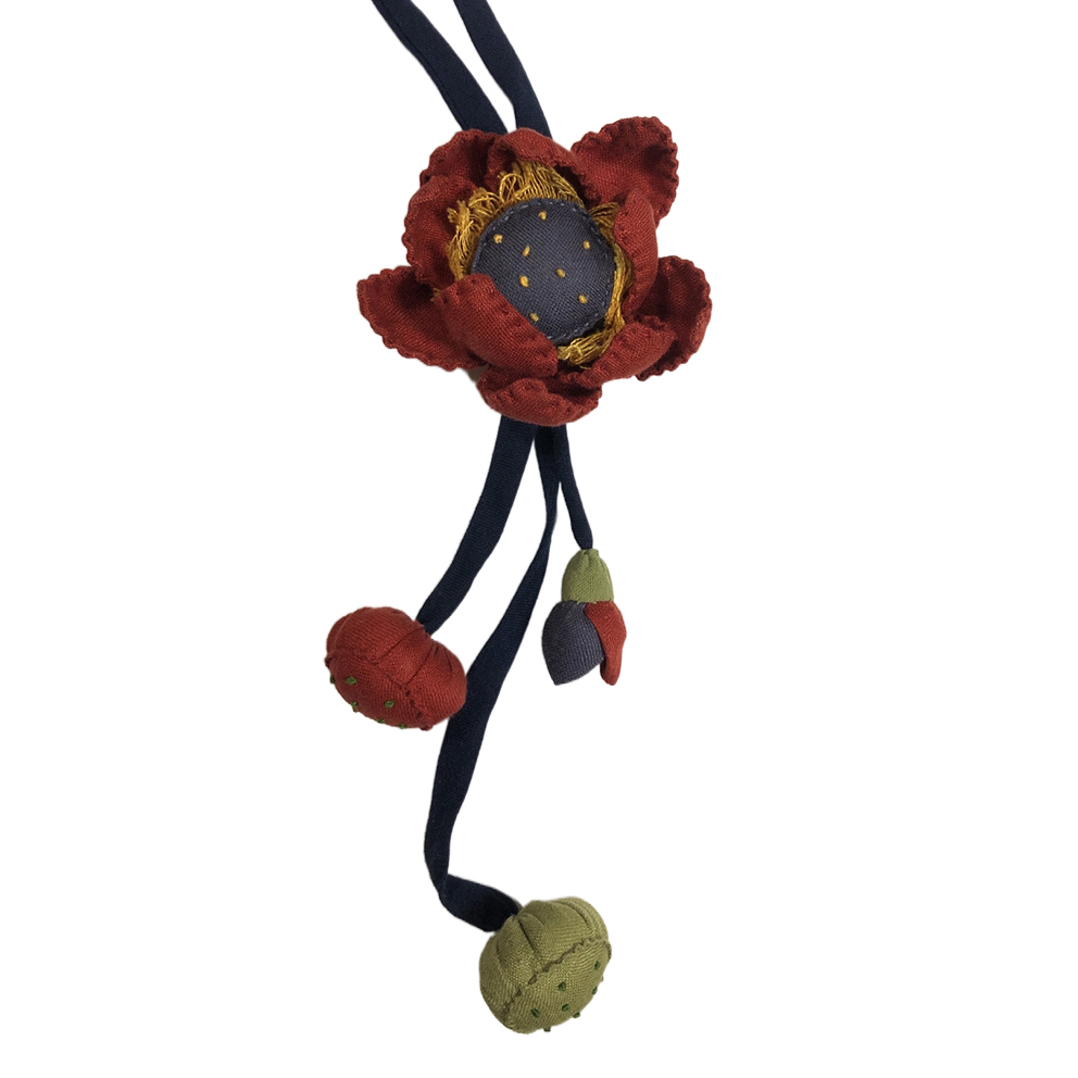 非金属布艺项链 布艺荷花长项链  中式搭配 配饰 彧红手作 