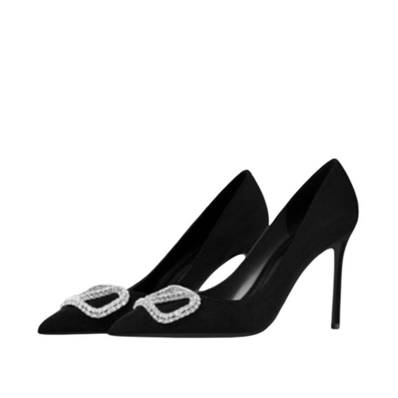 法式学院风尖头韩版细跟高跟鞋春季秋季单鞋浅口细跟V扣水钻气质