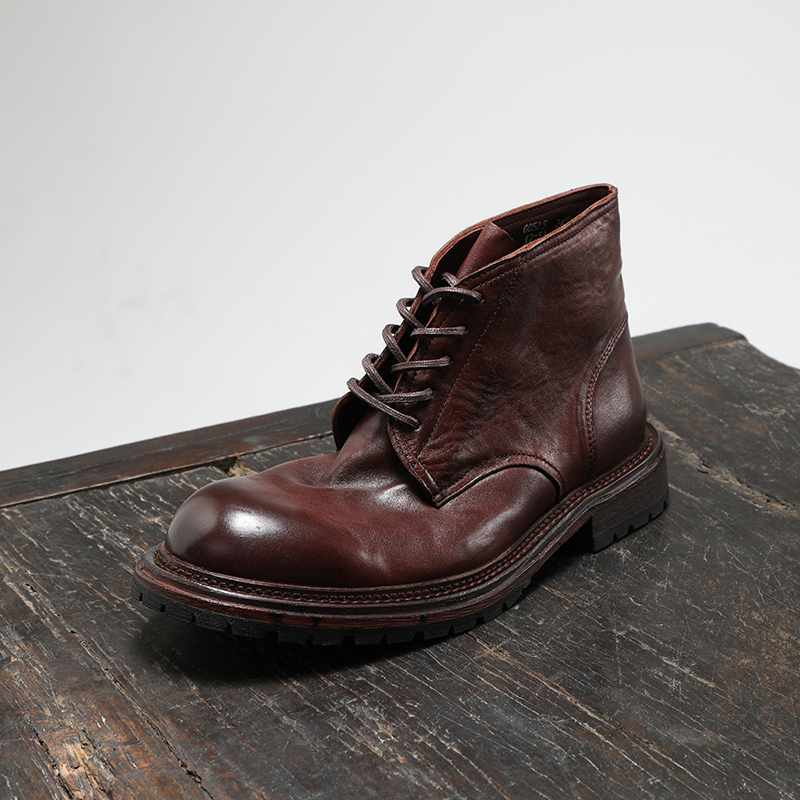 爱革仕高档秋冬新款马皮马丁靴男士复古水洗手工高帮皮鞋工装短靴