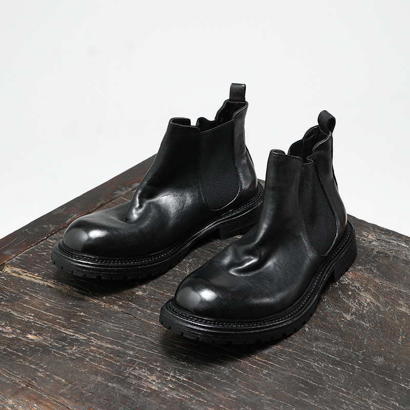 上档次高档水洗马皮切尔西靴轻奢男士靴子手工商务英伦休闲风短靴