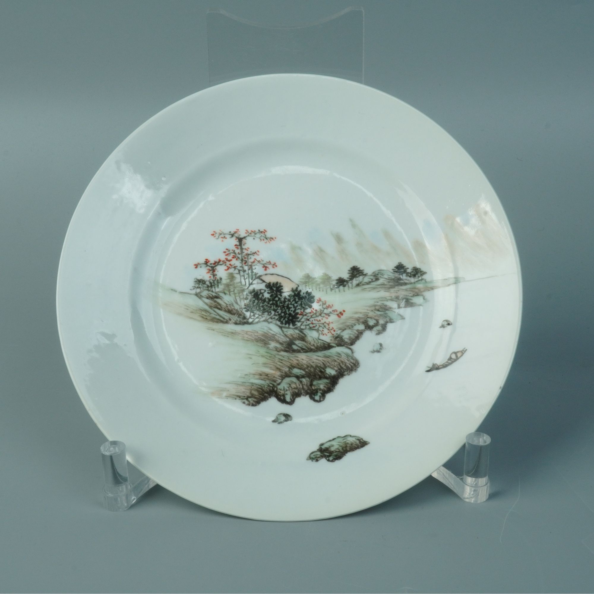 民国时期 浅绛山水平盘 YC202411210337