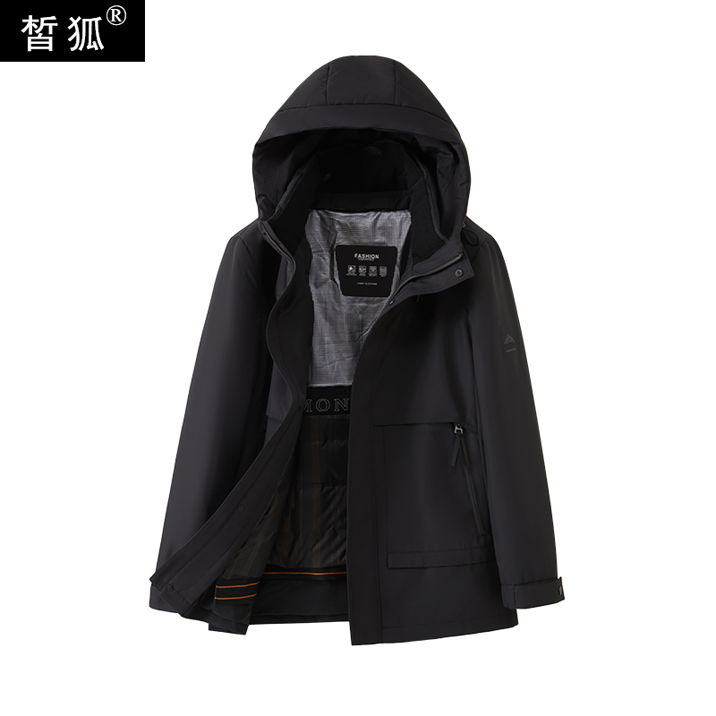 派克服男士户外休闲防水连帽防风保暖秋冬加绒加厚冬季可脱卸