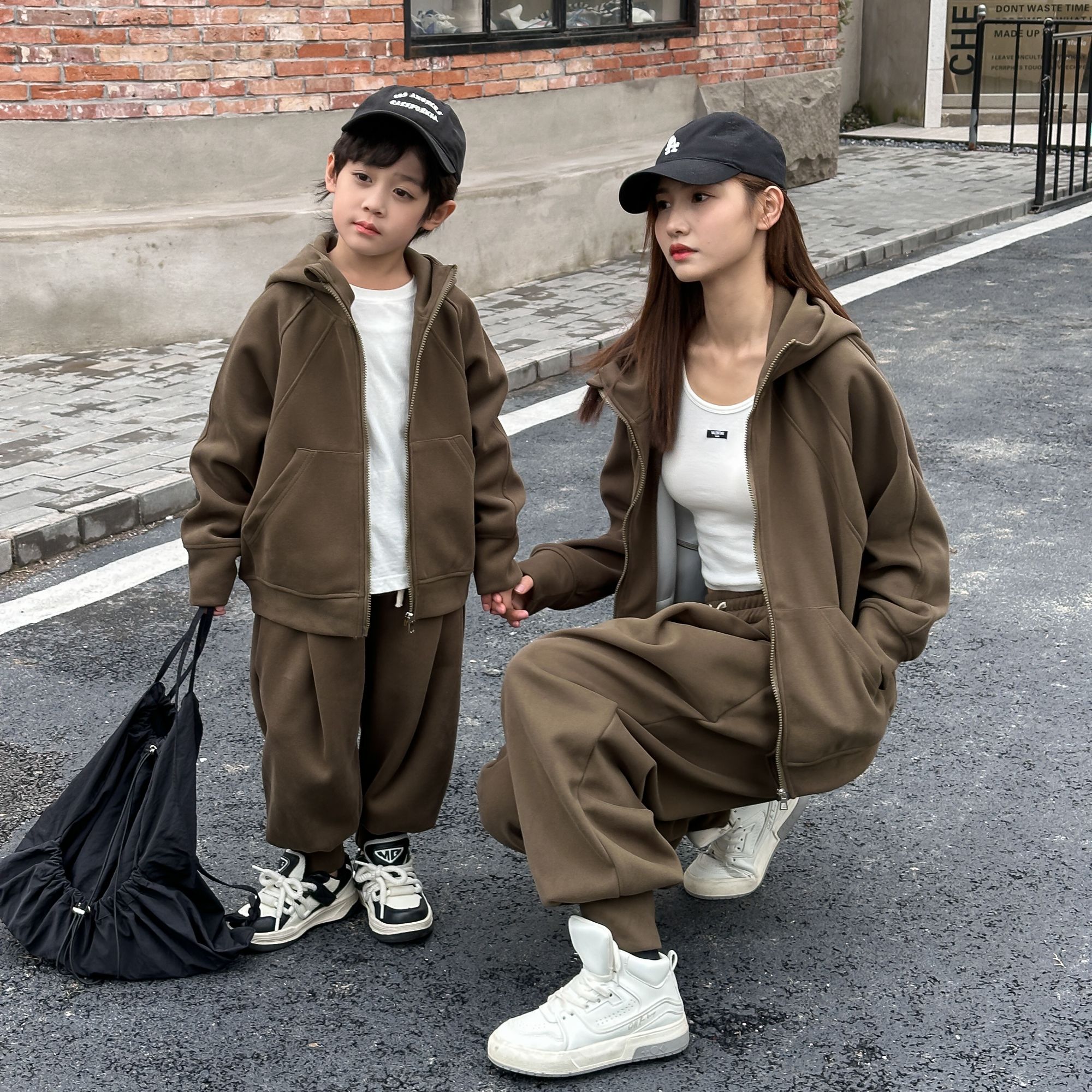 春秋新款2024亲子装卫衣套装男女宝同款运动宽松韩版两件套