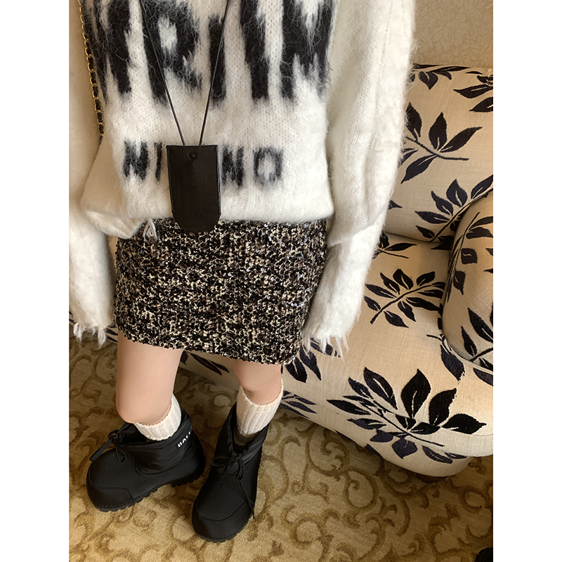 【浪漫具象化】粗花呢亮片小香风短裙女冬高腰半身裙3973