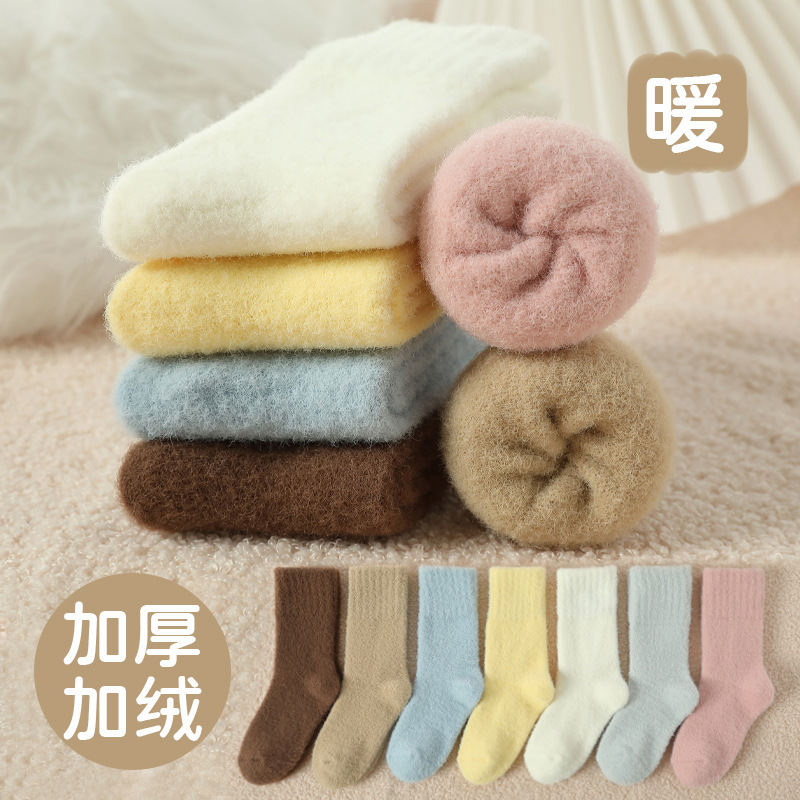 女童袜子秋冬款加绒加厚保暖珊瑚绒冬季儿童水貂绒宝宝中筒堆堆袜