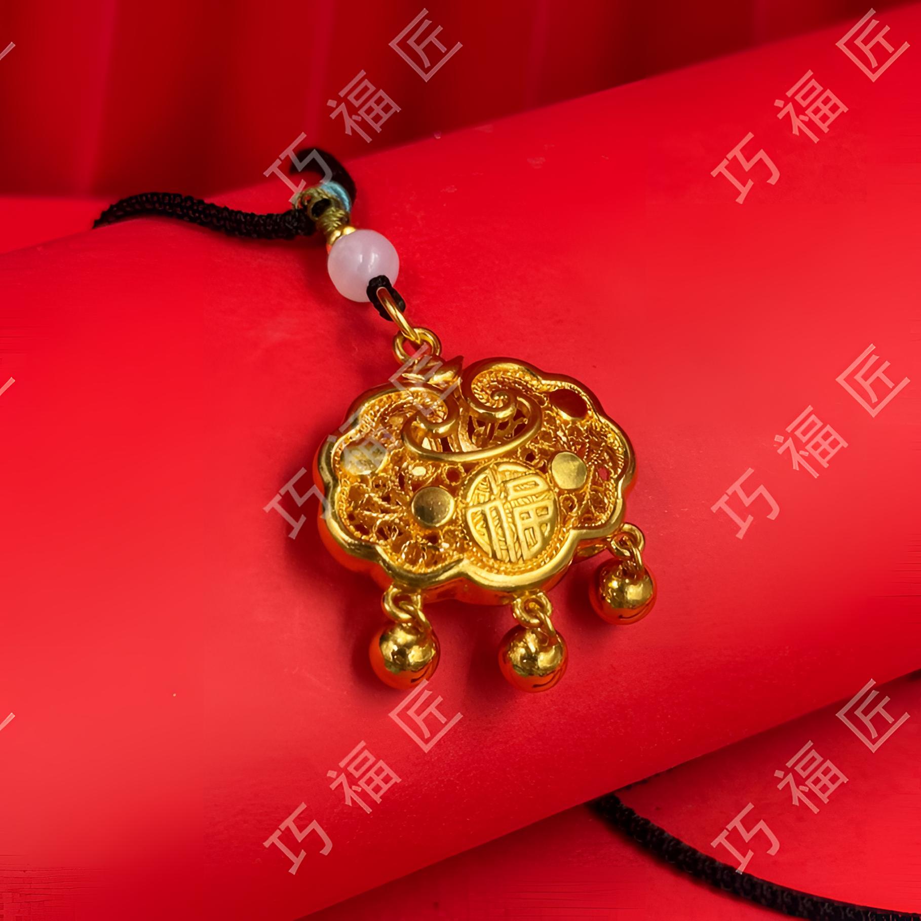 吊坠足银 福字锁包吊坠 时尚编织项坠精致祥云锁可爱古风挂坠