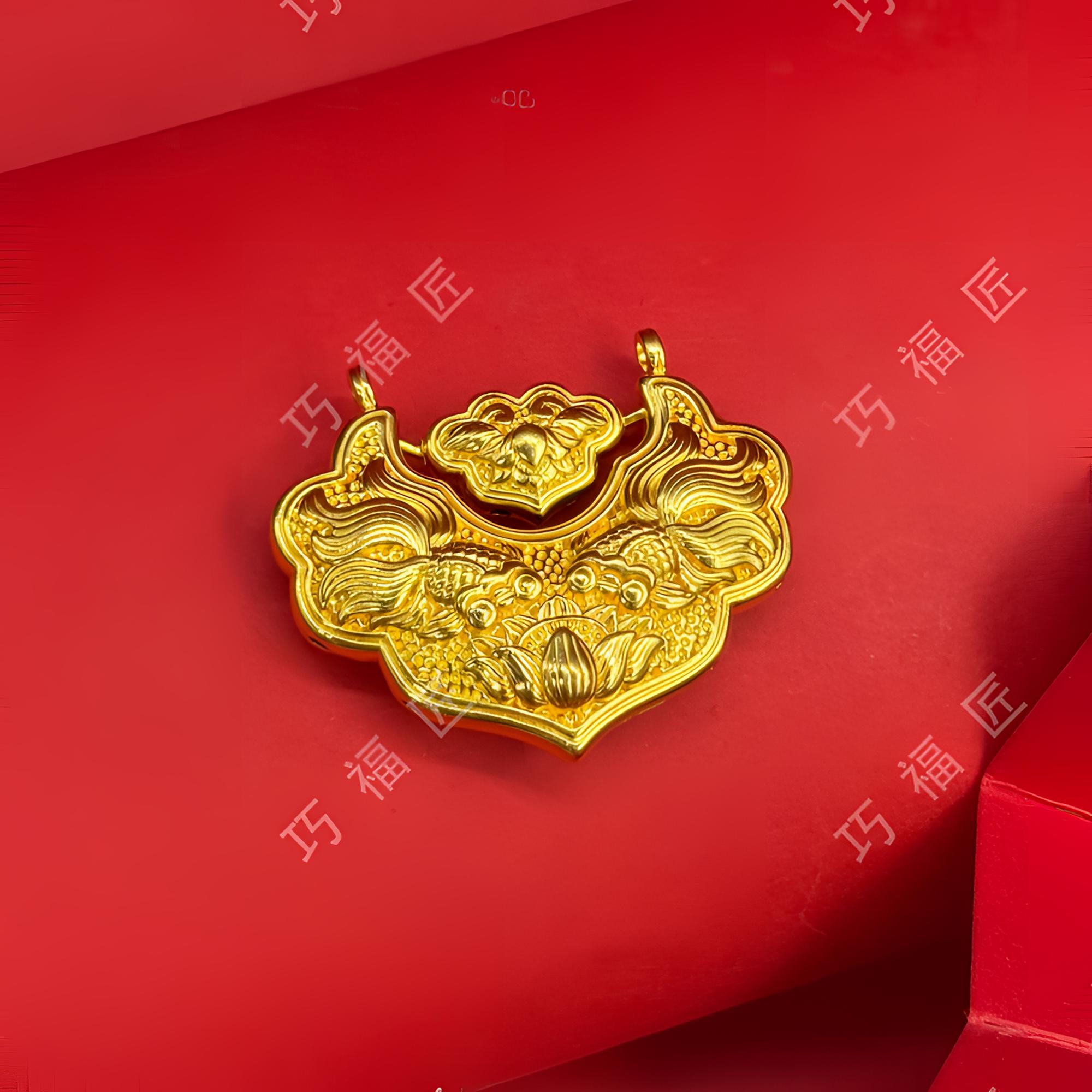 吊坠足银 锦鲤锁吊坠工艺古风雕刻百搭时尚挂坠精美素款