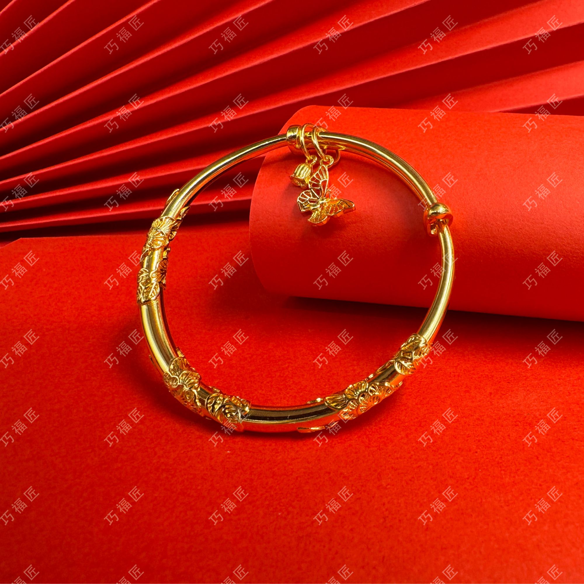 足银手镯 繁花似锦推拉手镯轻奢气质时尚百搭简约复古简约精美