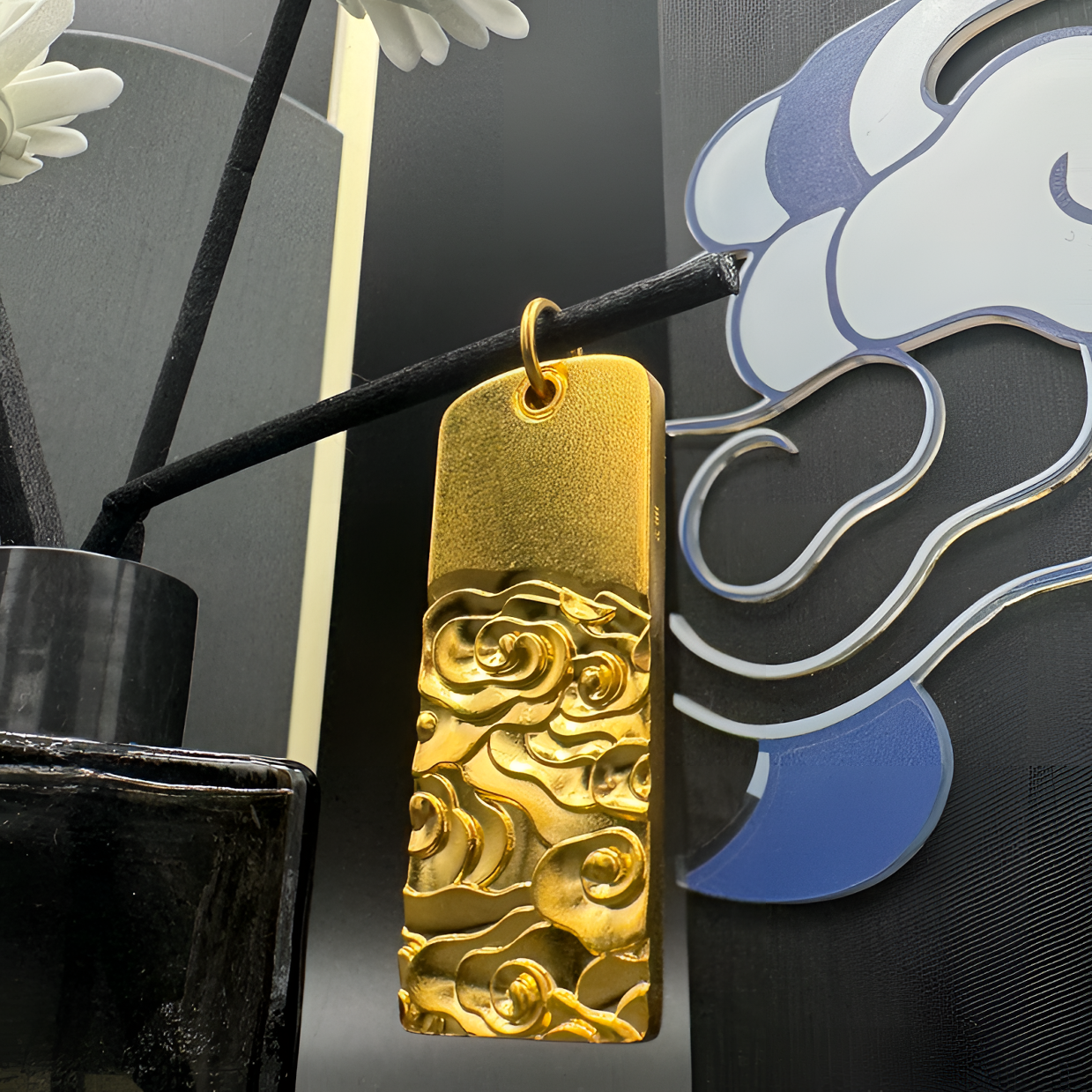 吊坠足银 祥云吉言牌吊坠简约时尚雕刻精美挂坠项坠