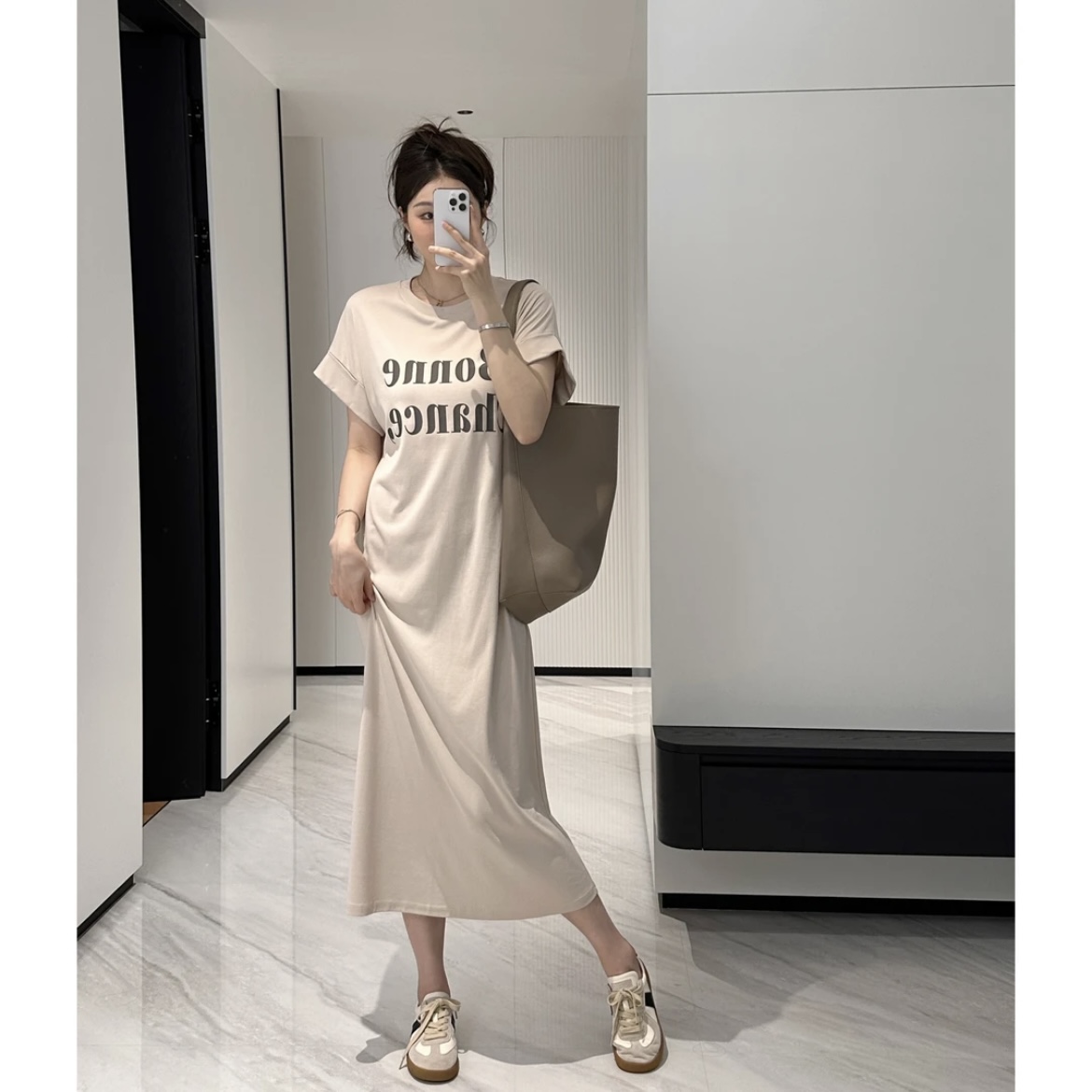【断码特价】夏季短袖连衣裙女中长裙2025新款印花字母休闲裙子6202