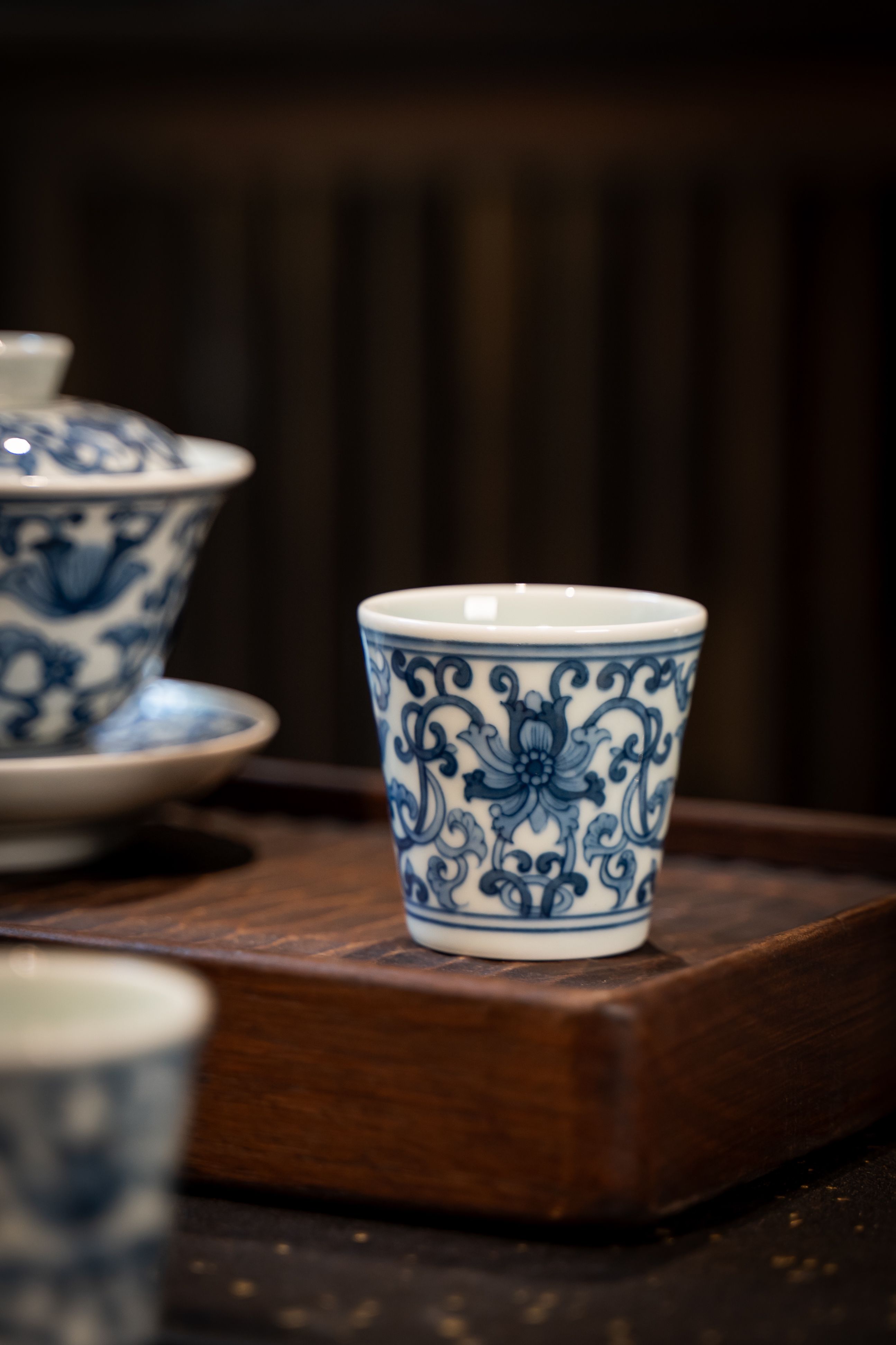 景德镇手绘青花双线缠枝纹陶瓷可乐杯茶杯茶具家用