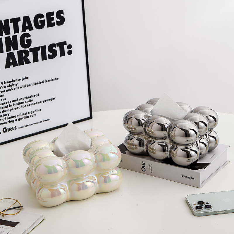 北欧ins创意加厚陶瓷纸巾盒客厅桌面摆件茶几装饰高档抽纸盒抽象