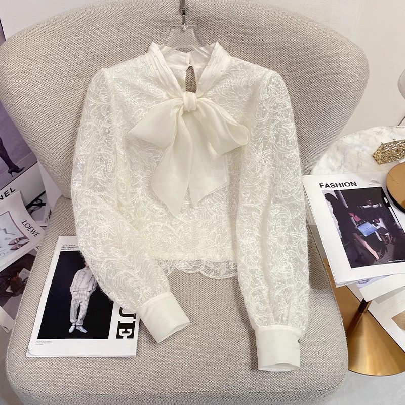 法式蕾丝衬衫女2025春季新款洋气时尚蝴蝶结设计感小众高级感上衣