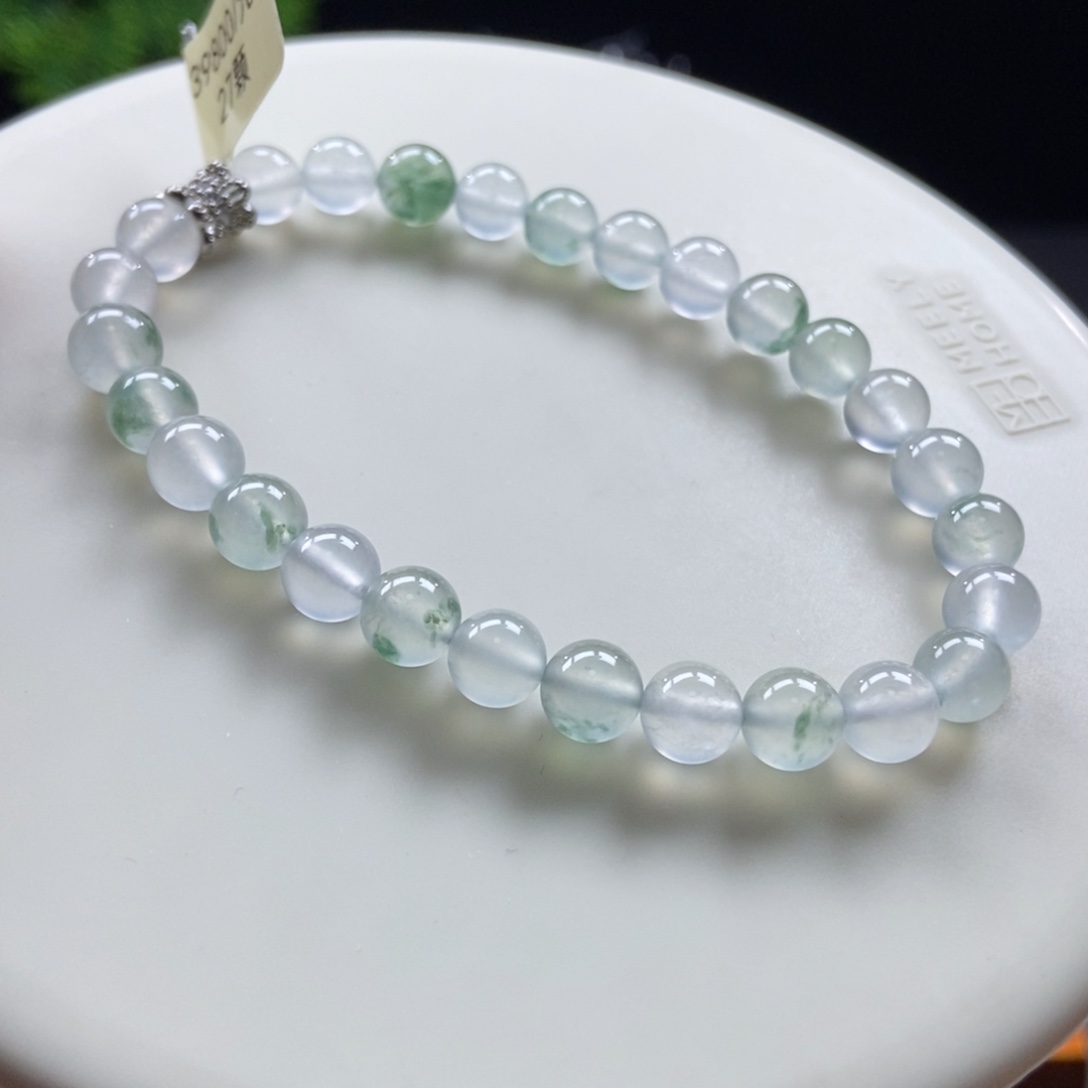 翡翠颈饰未镶嵌翡翠高冰飘绿手串卡6+