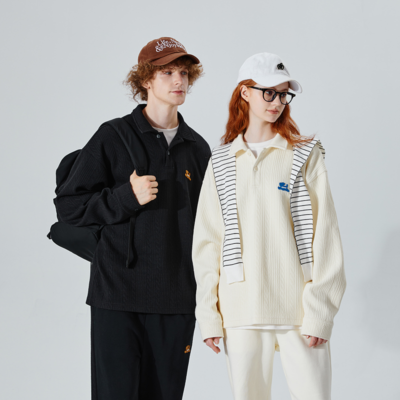PSOBrand毛织纹理针织长袖翻领POLO外套潮男女休闲秋季连帽PS5478