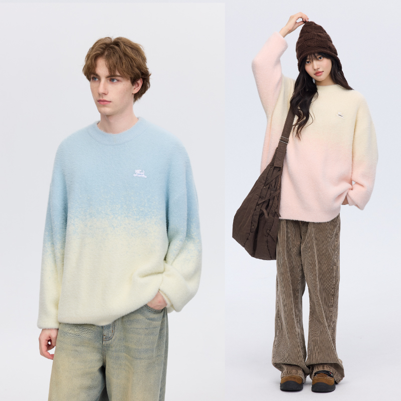 PSO Brand 14MM仿貂毛纱线可爱小狗渐变圆领长袖休闲毛衣MMY072