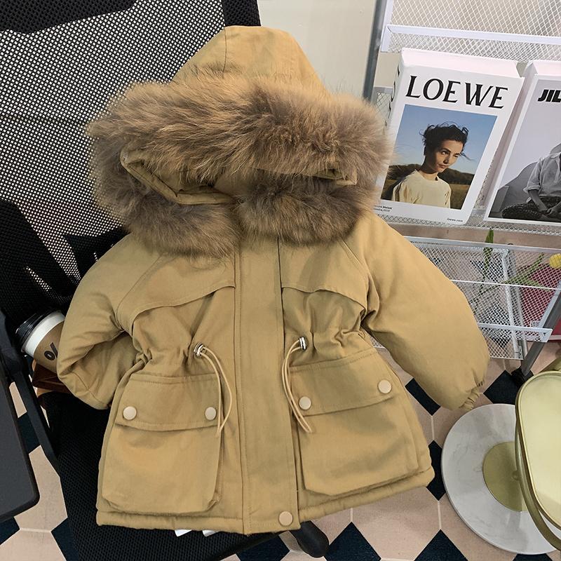 女童外套加绒棉衣冬装洋气宝宝加厚派克服款女孩韩版收腰加棉风衣