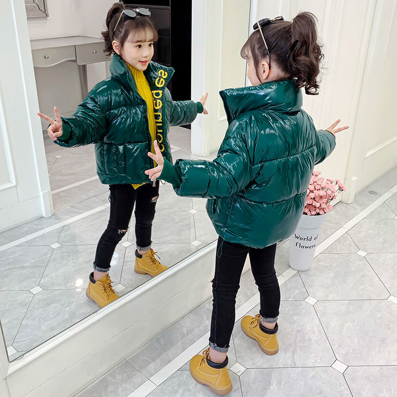 女童冬装棉服儿童洋气棉袄中大童冬季短款亮面免洗面包服上衣外套