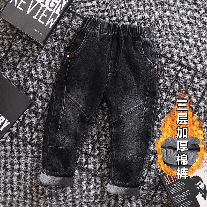 男童加绒裤子冬季新款儿童棉裤加厚宝宝秋冬装小童牛仔裤一体绒潮