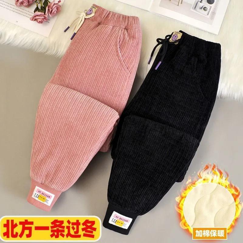 女童棉裤加绒加厚中大童儿童三层夹棉北方一条过冬季外穿特厚裤子