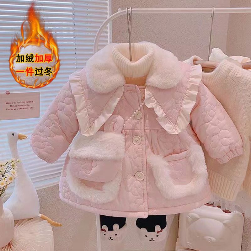 女童23新款冬装女宝宝加厚外套小童韩版可爱棉袄洋气棉服加绒棉衣