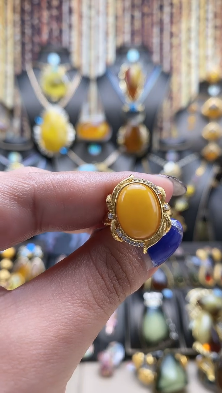 【闪购商品】琥珀戒指银S925镶嵌戒指