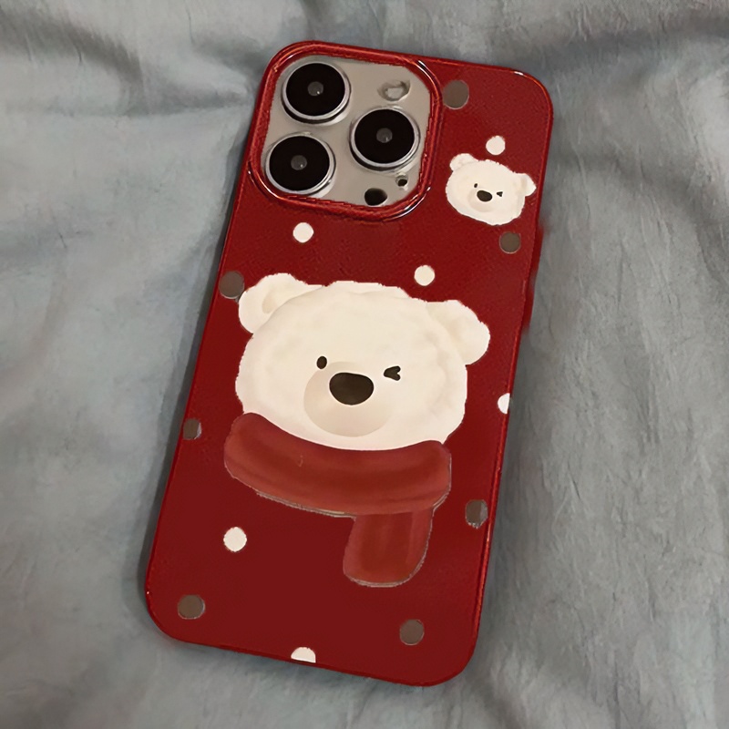 ins风围巾小熊苹果13手机壳iPhone15可爱14promax高颜值11防摔12