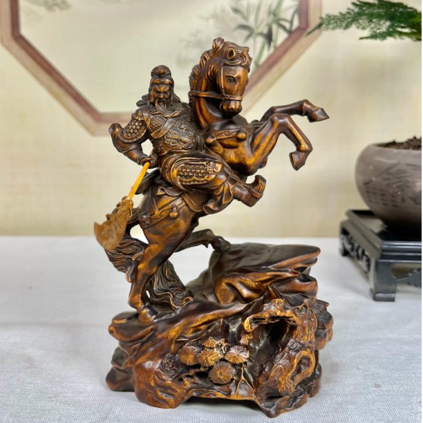 小叶黄杨木仿古怀旧工艺（骑马关公）关羽摆件武财神