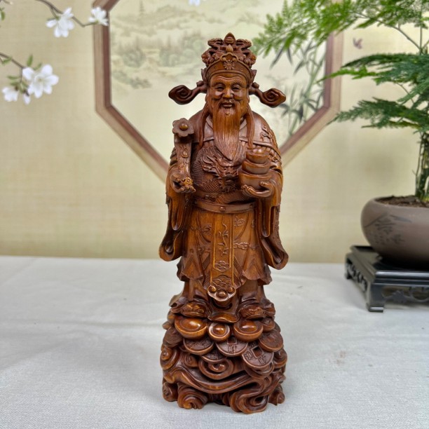 小叶黄杨木仿古做旧（财神爷）高21口径8摆件工艺复古怀旧