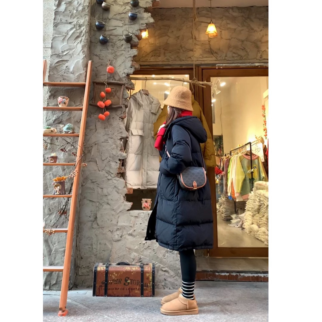 Naonao～韩系冬季三色中长款连帽羽绒服外套