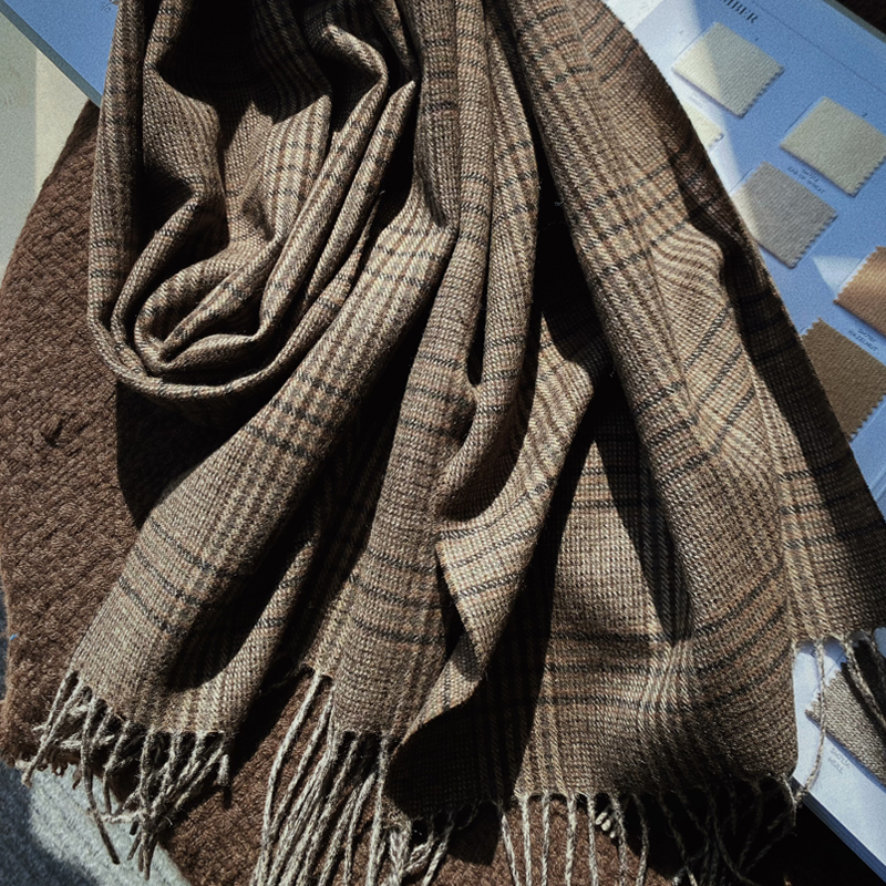 【绵煦暖阳】+绵羊毛格子复古围巾女冬季长款流苏保暖围脖ZWJ31055