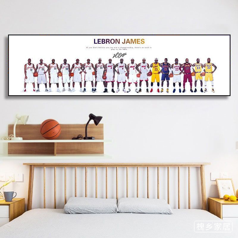 NBA球星科比乔丹詹姆斯相框海报篮球装饰画男孩系列床头挂画壁画