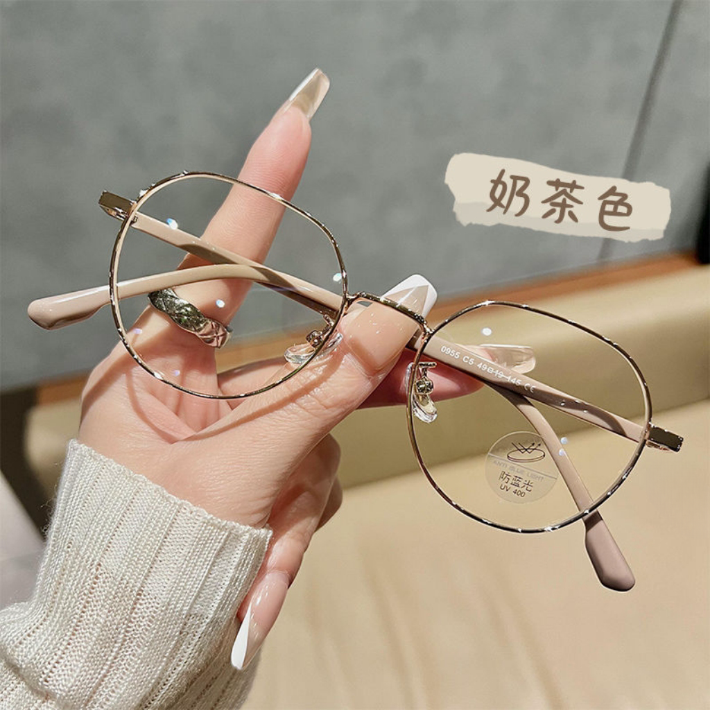 韩系显白奶茶色眼镜女复古圆脸显瘦防蓝光眼镜男文艺素颜眼睛镜框