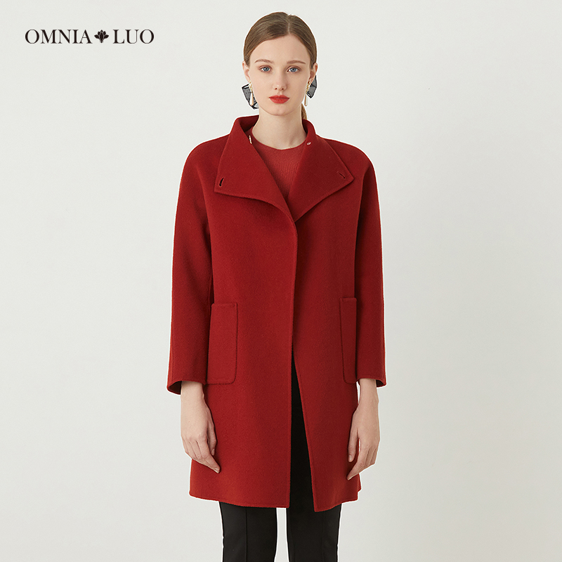欧柏兰奴【商场同款】秋新品绵羊毛优雅长袖毛呢外套大衣女