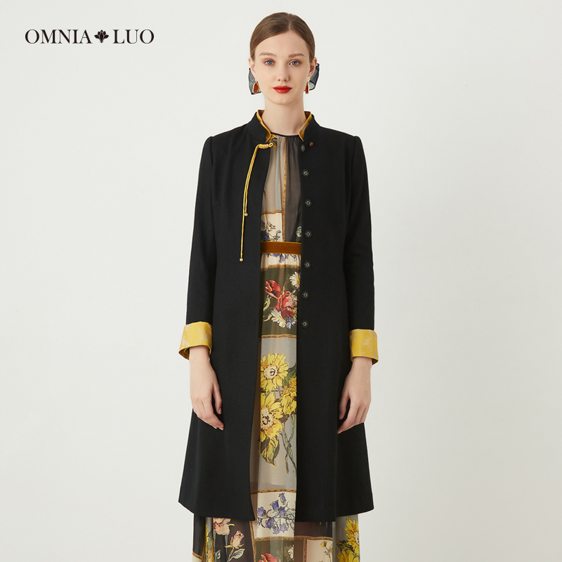 欧柏兰奴【商场同款】秋绵羊毛优雅新中式长袖立领毛呢大衣