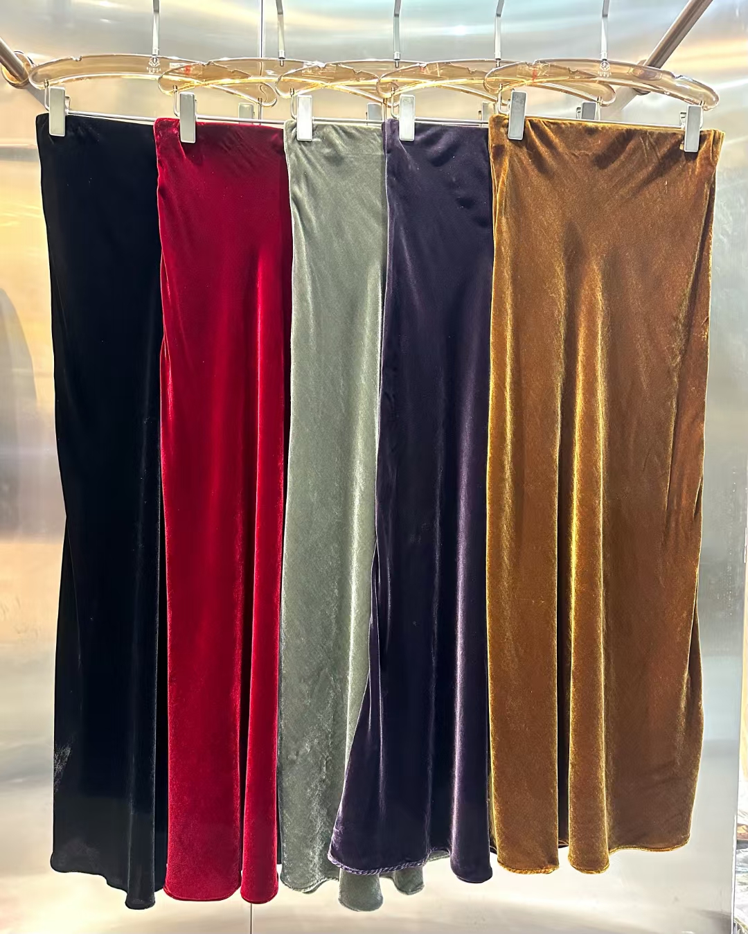 热卖爆款气质真丝丝绒斜裁半裙开叉鱼尾半裙超长裙显瘦修身