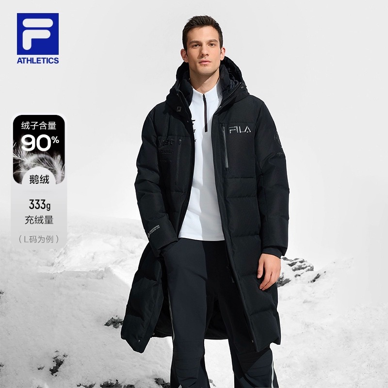 Fila/斐乐男士长款羽绒服24冬季滑雪运动保暖连帽外套A11