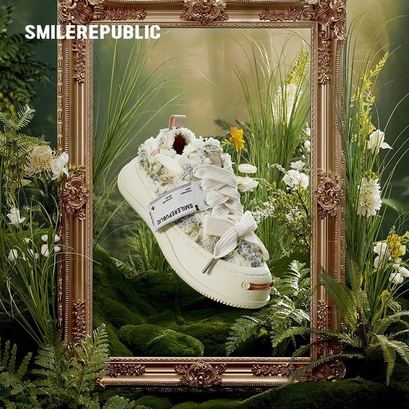 smilerepublic琥珀流光系列百搭时尚莫奈花园开口笑厚底帆布鞋