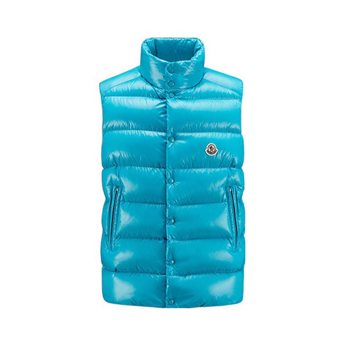 全新未使用 MONCLER 蒙口纯色单排扣立领羽绒马甲 男款迈阿密蓝色