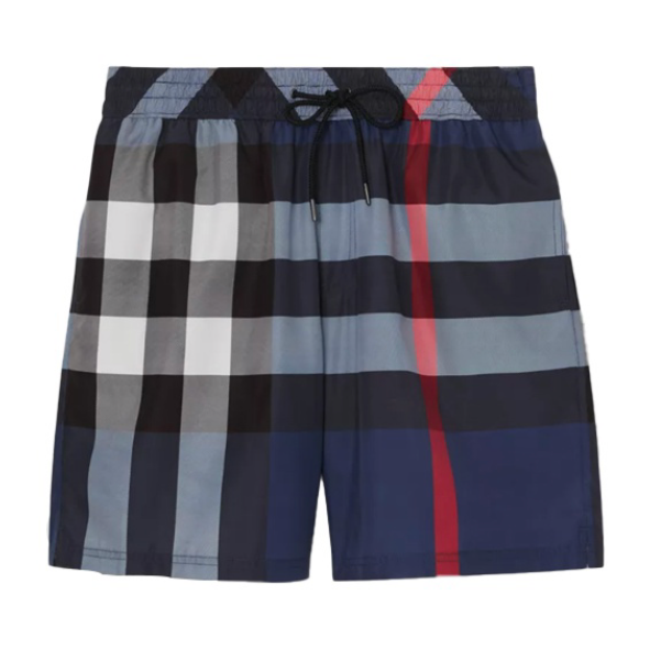 全新未使用 BURBERRY/博柏利 BURBERRY 巴宝莉格纹经典大格短裤蓝