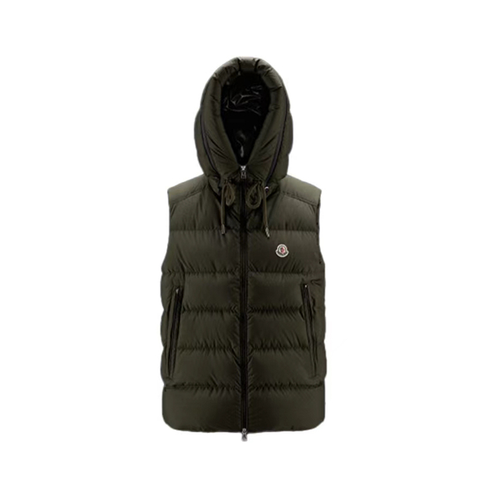 全新未使用 MONCLER 蒙口cardamine纯色连帽羽绒马甲 男款 深绿色