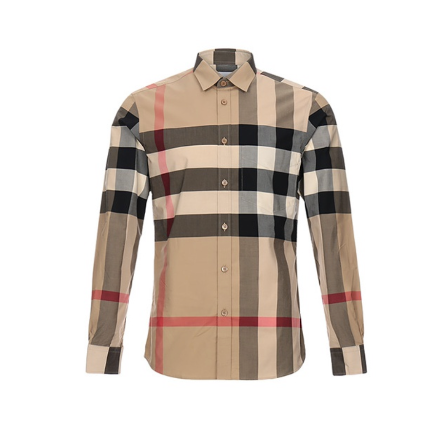 未使用 BURBERRY/博柏利 经典米色大格纹长袖衬衫 男款 格纹 衬衣